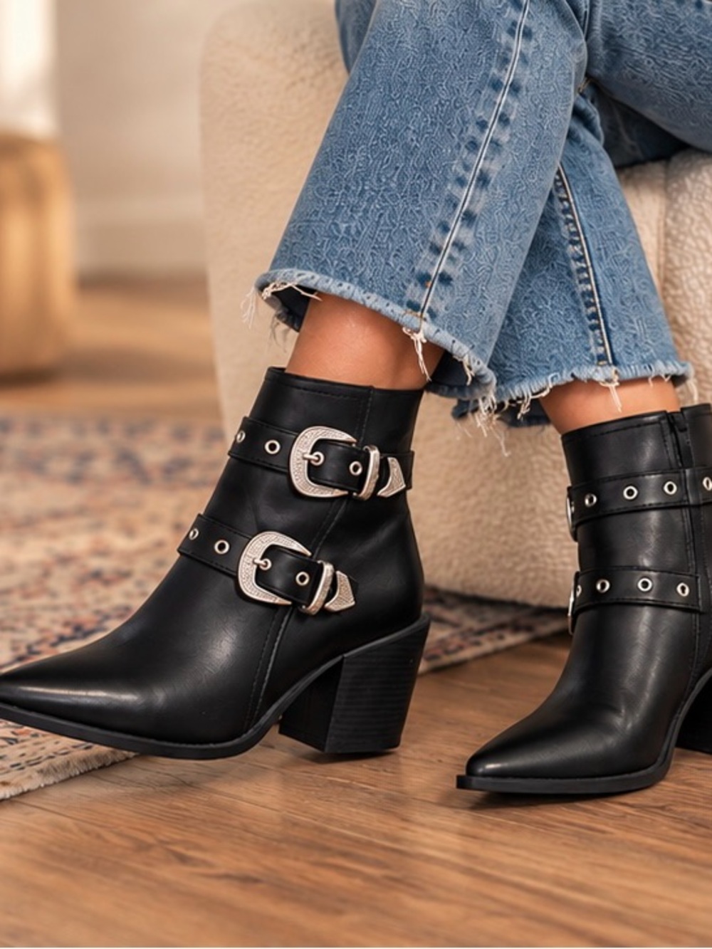 Black Leather Buckle Ankle Boots - Women’s size 7